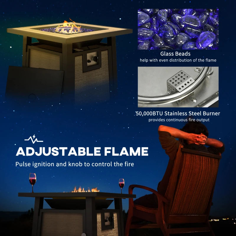 50,000 BTU Brown Gas Fire Pit Table with Cover & Glass Beads - Outdoor Heating for Patios & Backyards