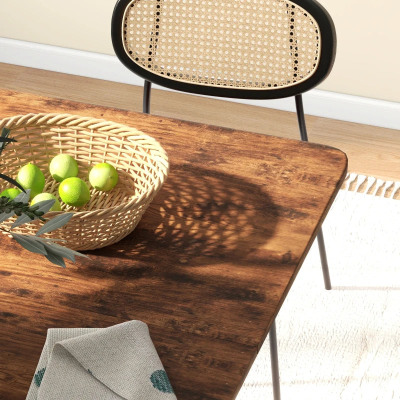 Rustic Brown and Black Six-Person Drop Leaf Dining Table - Space-Saving Design for Modern Homes