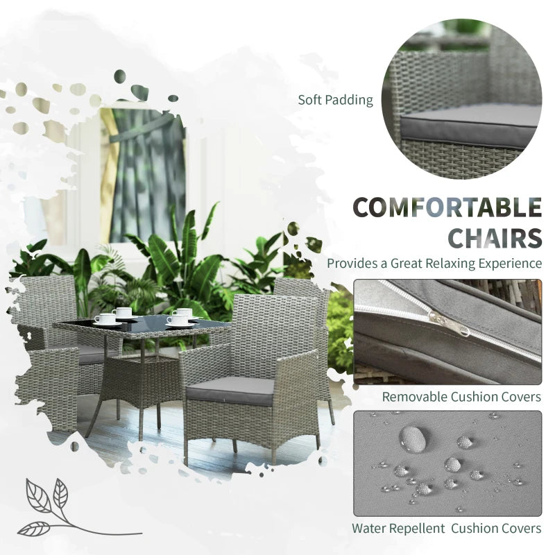 5-Piece Light Grey Rattan Dining Set - Outdoor Patio Furniture