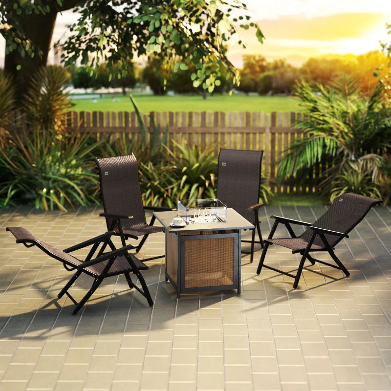 Set of Four Dark Brown Folding Garden Chairs with Seven-Position Adjustable Backs - Outdoor Seating, Space-Saving Design