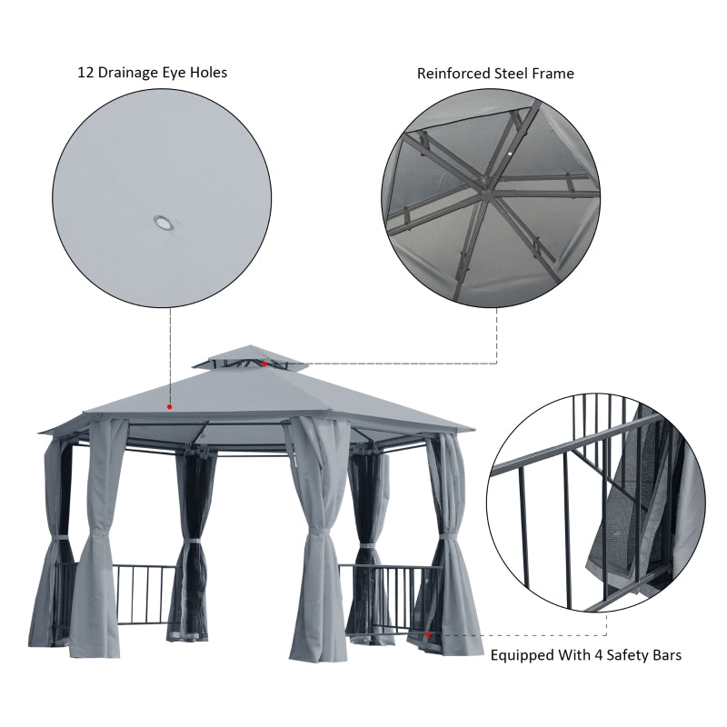 Grey 3m x 3m Hexagon Gazebo