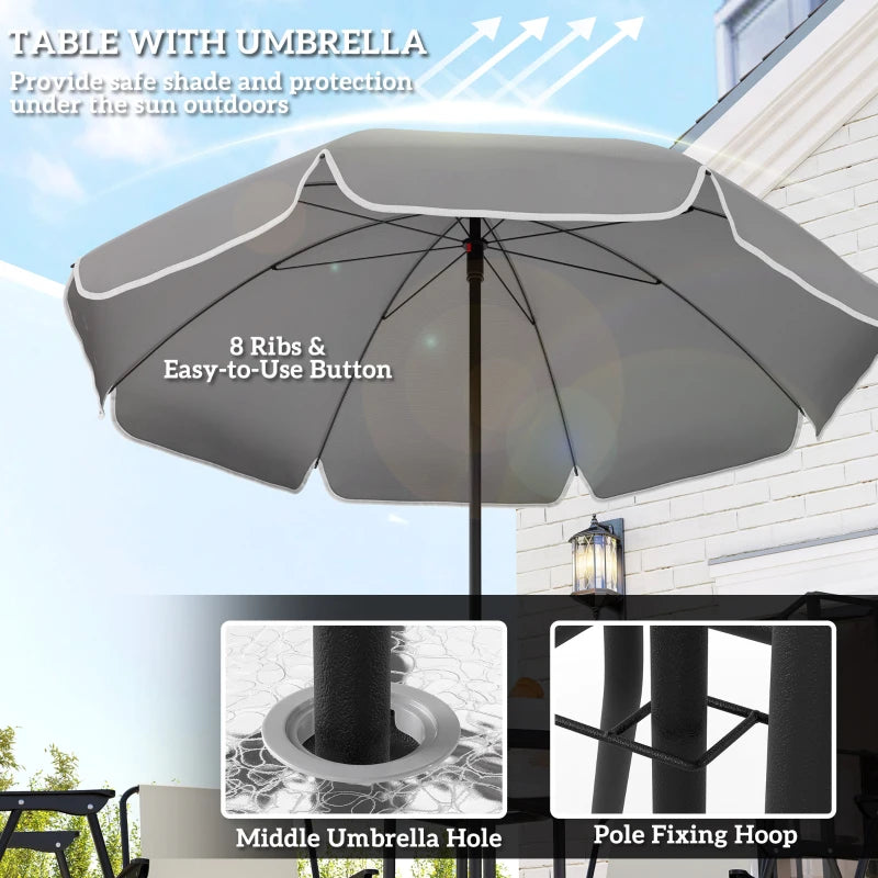 4 Seater Cream White Garden Furniture Set - 6 Piece Outdoor Dining Set with Folding Chairs and Round Glass Top Table, Includes Parasol for Patio