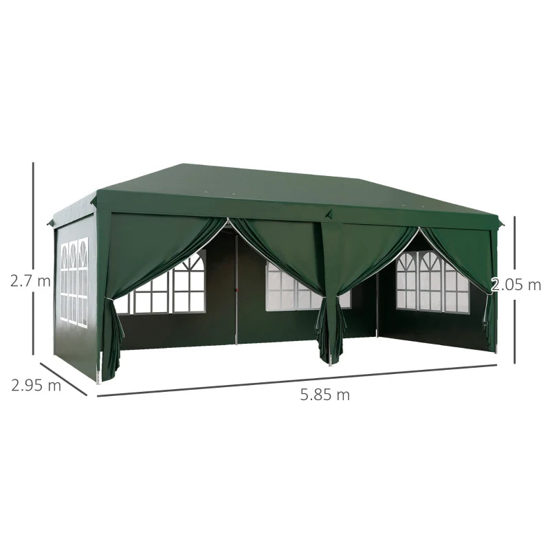 Dark Green 3x6m Pop-Up Gazebo with Curtain Walls and Windows