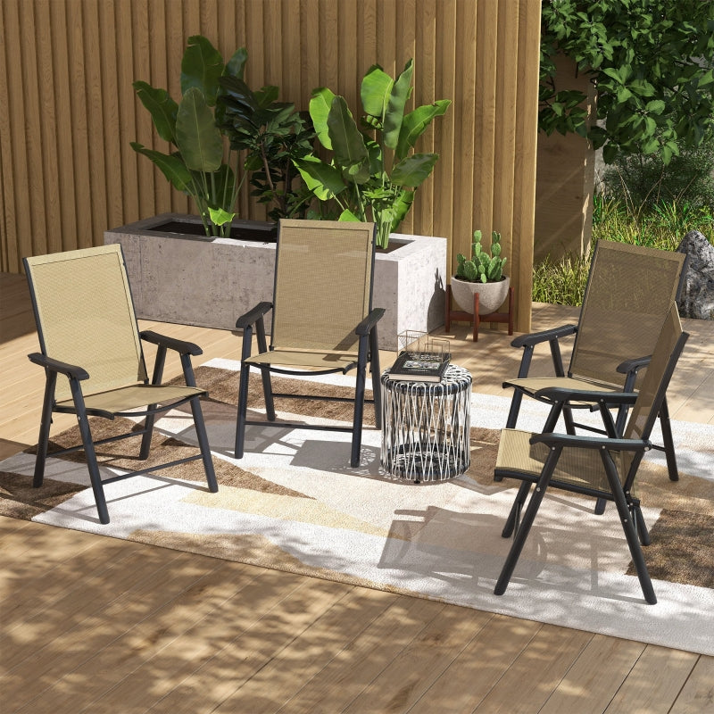 Set of 4 Foldable Metal Garden Chairs - Light Brown Outdoor Patio Dining Seats