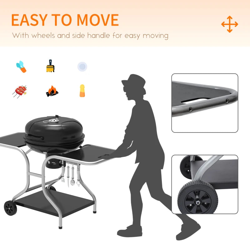Portable Black Charcoal BBQ Grill with Wheels