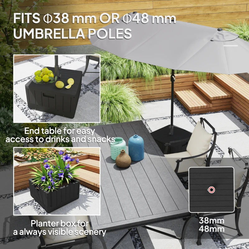 Black Garden Parasol Base Umbrella Stand with Wheels and Handles - 80kg Filled Weight for Deck or Poolside