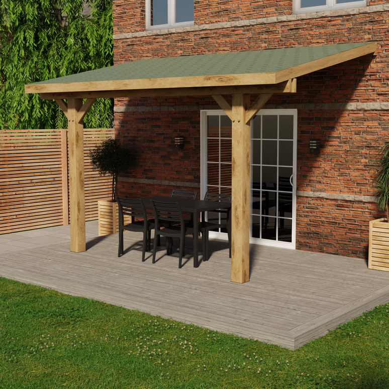 Ruby Oak Lean-To Pergola with Katepal Green Shingle Roof