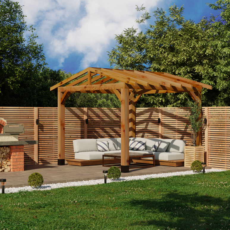 Ruby Cedar Pergola with Open Roof – No Overhang Design