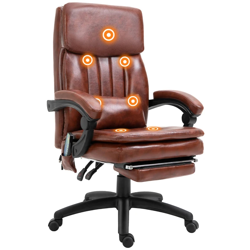 Vinsetto Brown PU Leather Office Chair with 7-Point Vibrating Massage, Adjustable Height, Reclining Back & Footrest - Comfort & Style