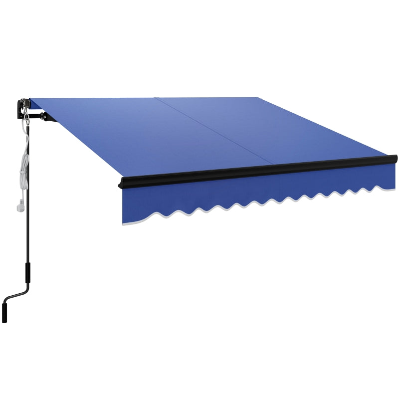 2.5 x 2m Blue Electric Awning with LED Light & Remote Controller - Aluminium Frame DIY Retractable UV50+ Sun Shade Canopy for Garden, Patio, Deck, Door, Window