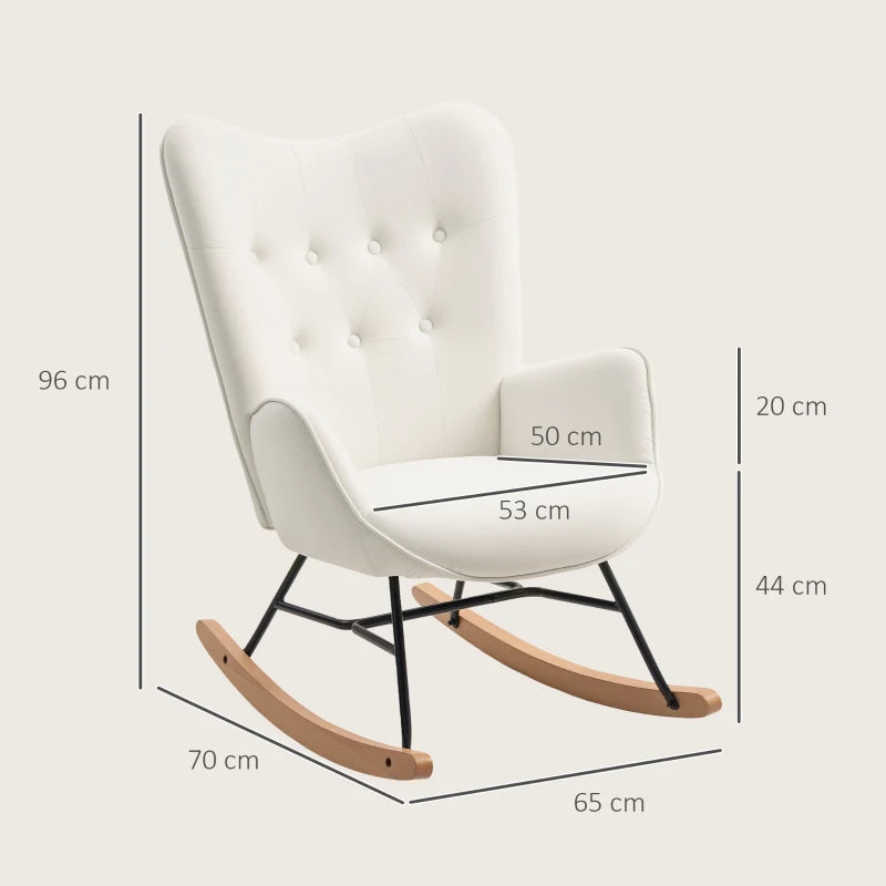 Modern Velvet Rocking Chair with Solid Wood Legs and Metal Frame for Living Room and Bedroom, Cream
