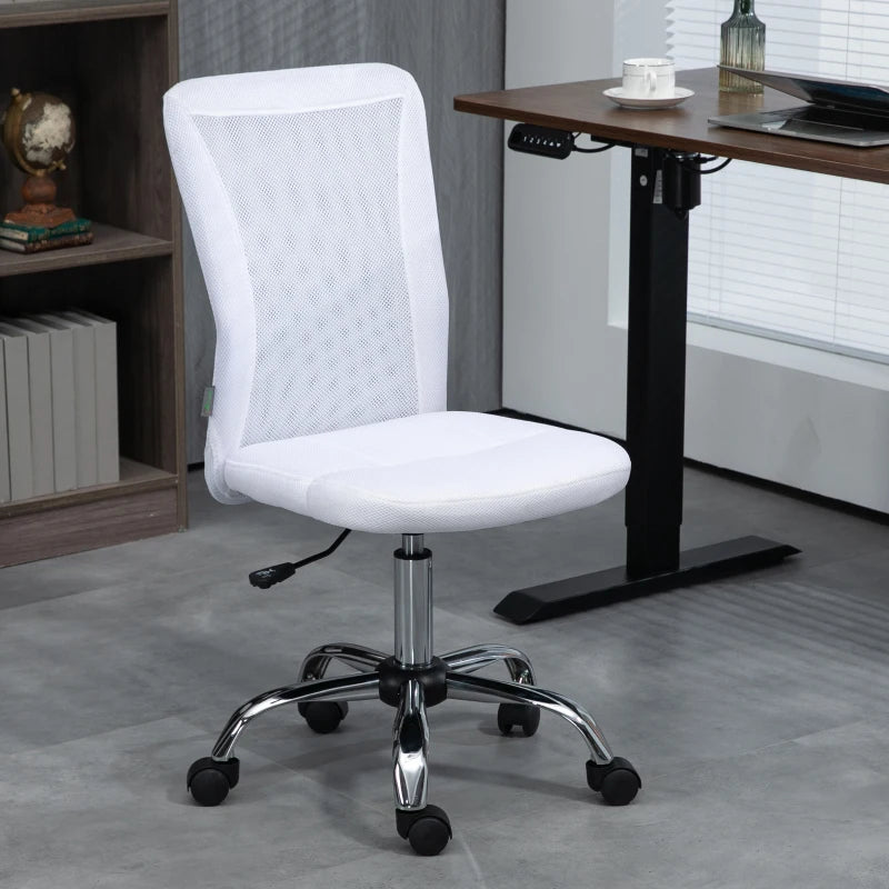 Vinsetto Adjustable Mesh Office Chair - Armless Swivel Desk Chair with Height Control, Modern White Design for Home & Office