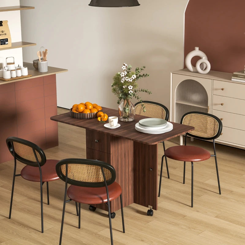 Multi-Storage Drop Leaf Dining Table for Six - Distressed Brown Finish, Space-Saving Design, Perfect for Family Gatherings