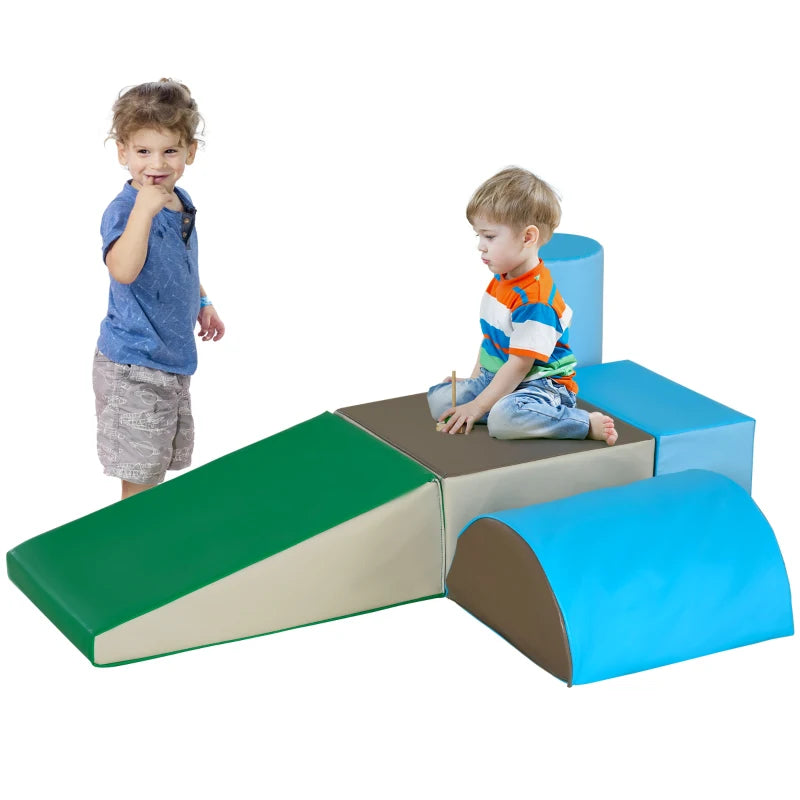5-Piece Kids Soft Play Set - Climb & Crawl Foam Blocks for Toddlers - Indoor Activity Toys - Blue Learning Equipment
