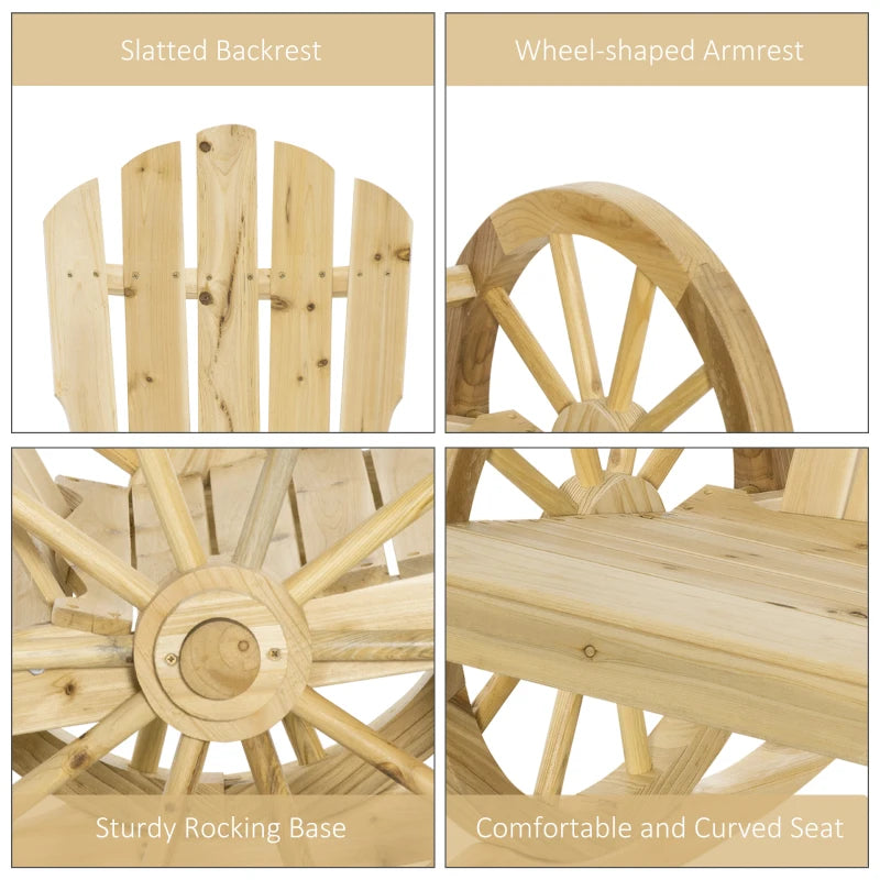 Natural Wooden Adirondack Rocking Chair - Reclining Armchair for Outdoor Garden, Patio, and Porch - Size: Standard