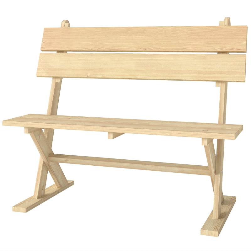 2 Seater Wooden Garden Bench - Natural Fir Wood Outdoor Loveseat with Slatted Seat, Sloping Back, and Wide Feet for Patio and Park