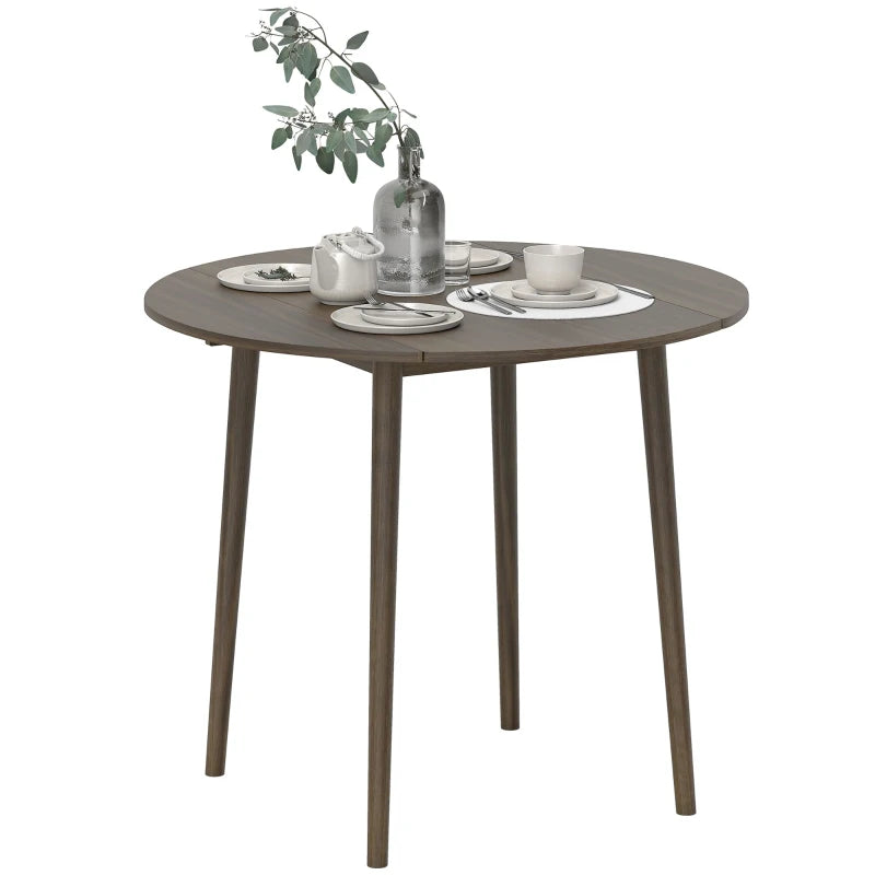 Modern Round Folding Dining Table for 4 - Space-Saving Drop Leaf Kitchen Table with Wood Legs in Grey