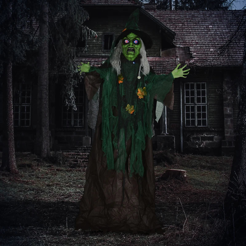 6ft Halloween Witch Decoration - Outdoor Sound & Light Activated Prop with Glowing Eyes & Magical Heart for Spooky Fun