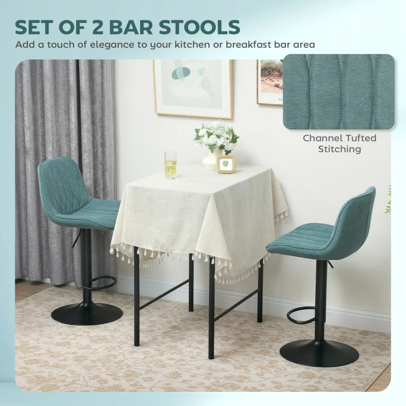 Set of 2 Stylish Blue Linen-Look Bar Stools - Modern Design for Kitchen & Dining - Comfortable Seating