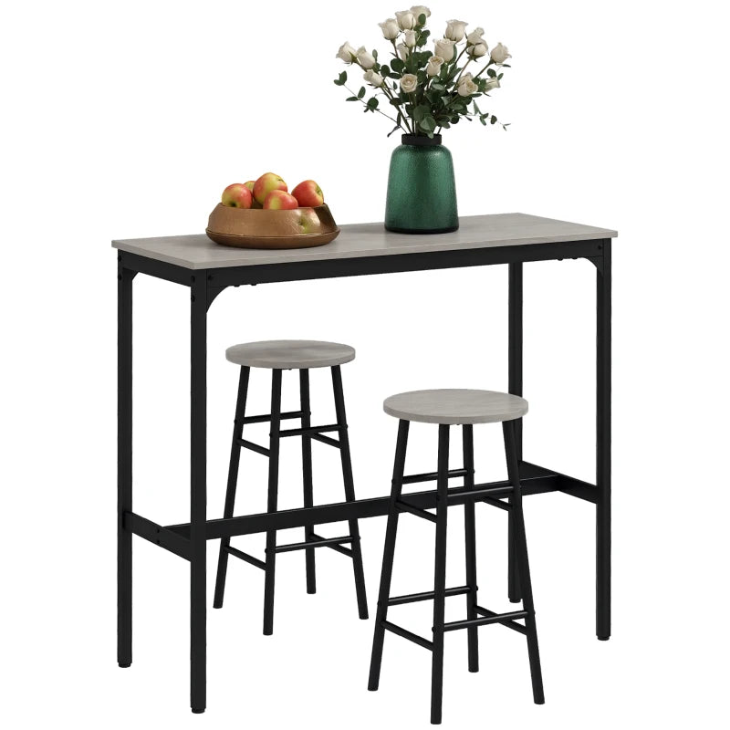 Industrial 3 Piece Bar Table Set with 2 Stools - Grey Dining Table and Chair Set for Home or Kitchen