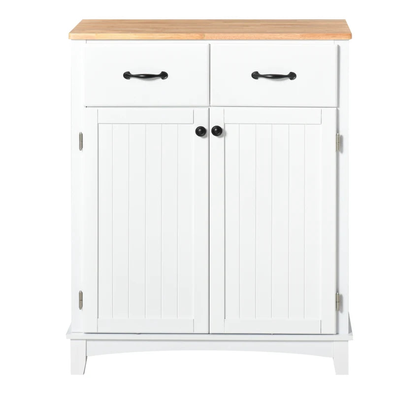 Modern White Wooden Kitchen Cupboard - Stylish Storage Cabinet with 2 Drawers for Dining & Living Room Tableware Organization