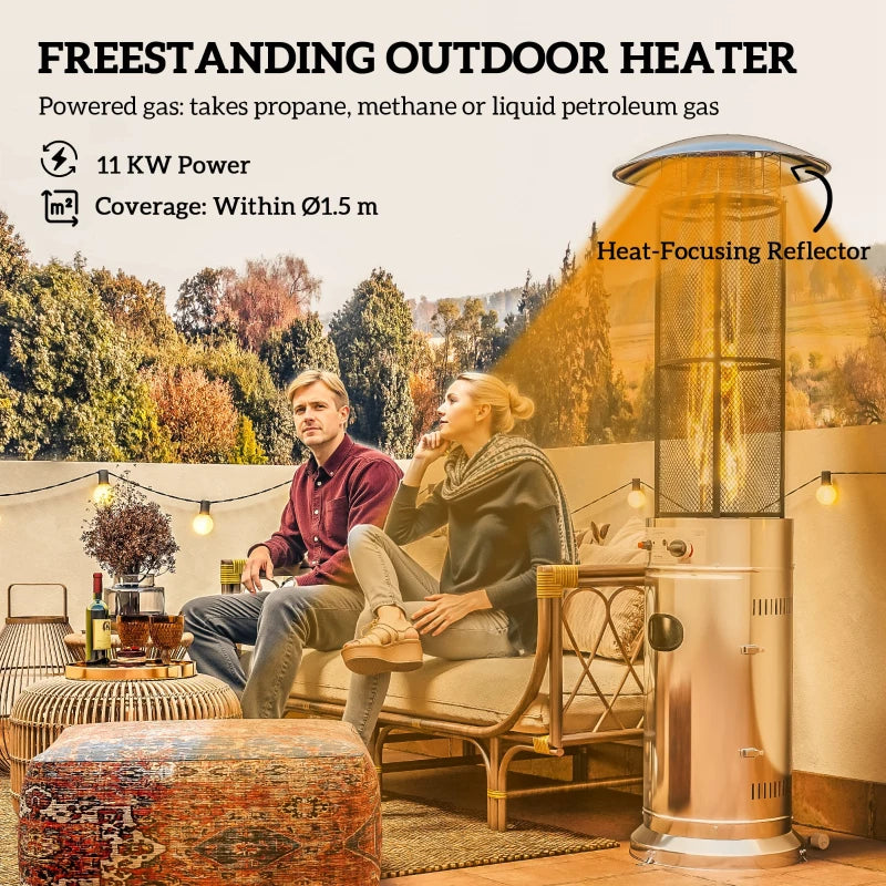 11kW Adjustable Heat Gas Patio Heater - Outdoor Heating for Patios, Gardens, and Decks