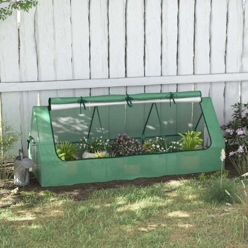 Green Mini Poly Tunnel Greenhouse with Mesh Windows, 240x90x90cm