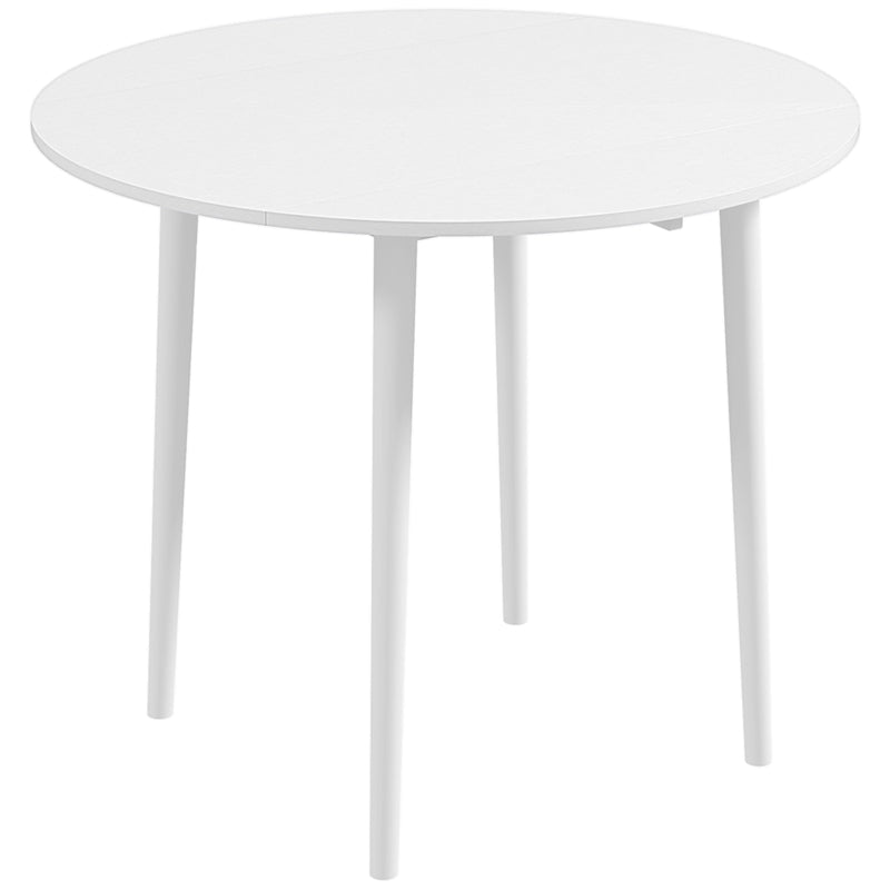 Modern Round Folding Dining Table for 4 - Space-Saving Drop Leaf Kitchen Table with Wood Legs - White Finish