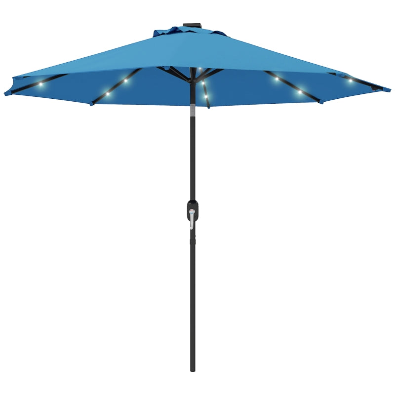 2.7m Blue LED Lighted Patio Umbrella - Outdoor Garden Parasol for Night Use