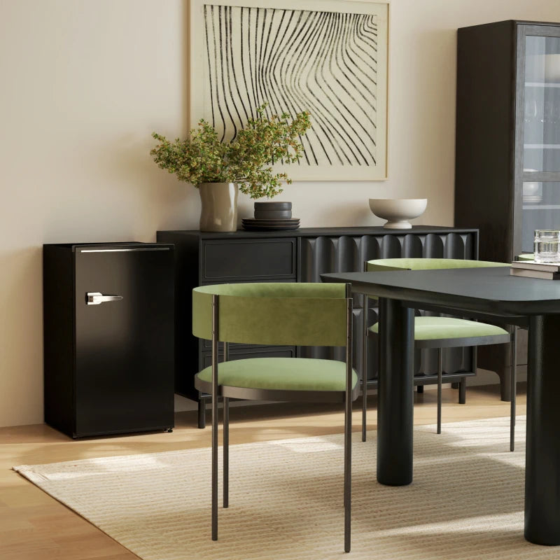 85L Retro Under Counter Fridge with Chiller Box, Adjustable Thermostat & Glass Shelves - Black Small Refrigerator