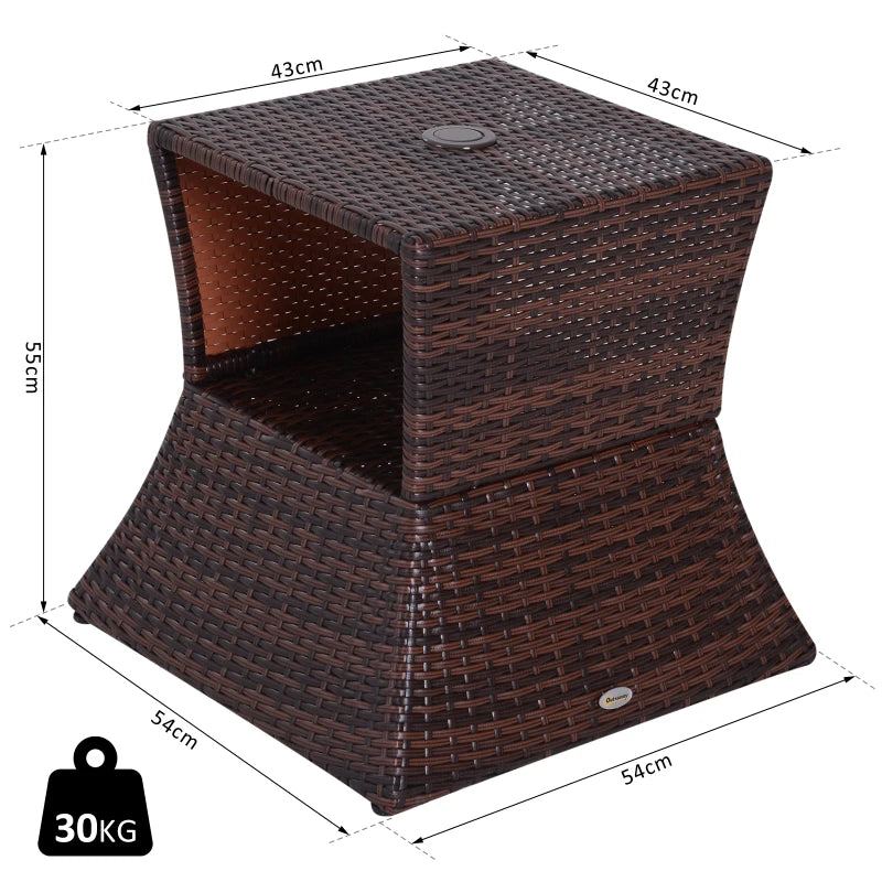 Brown Rattan Wicker Patio Coffee Table with Umbrella Hole