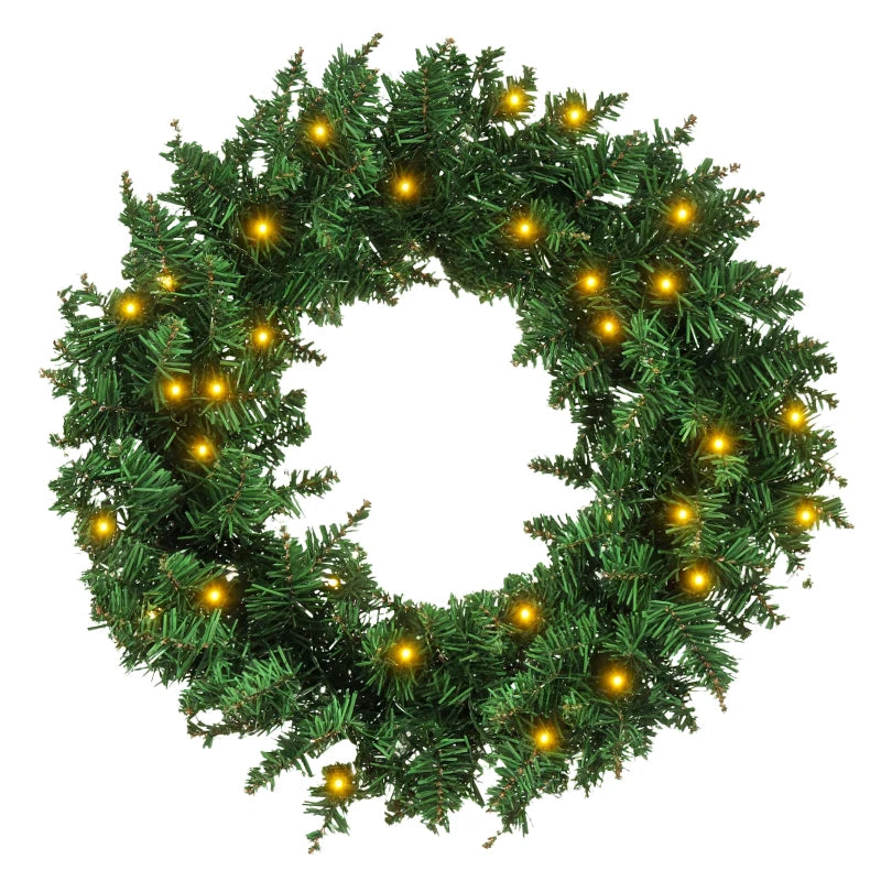 55CM Pre-lit Christmas Wreath with 50 Warm White LEDs - Perfect Artificial Door Decoration for Holiday Cheer