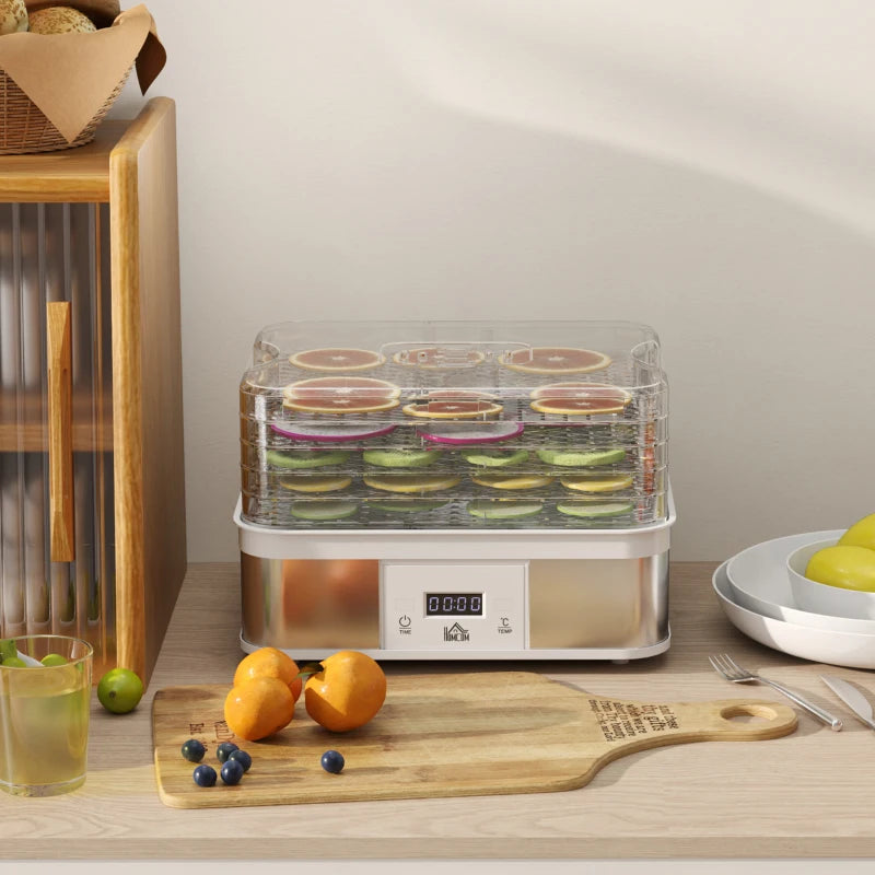 5-Tier Stainless Steel Food Dehydrator - 245W Adjustable Temperature & Timer, LCD Display for Fruits, Vegetables, Jerky & Pet Treats