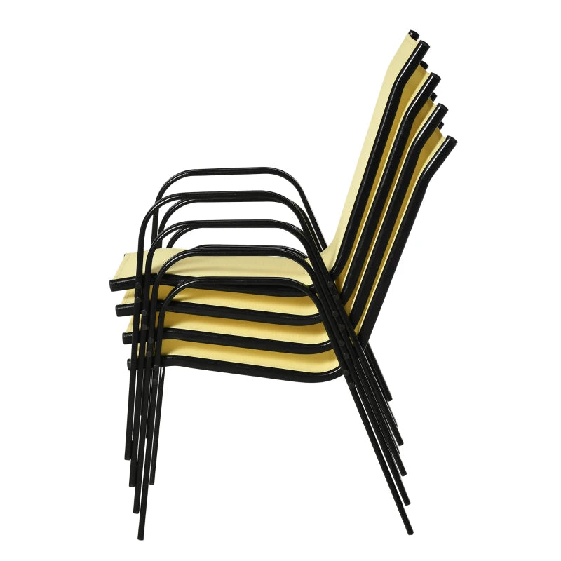 Beige Stackable High Backrest Outdoor Dining Chairs Set of 4