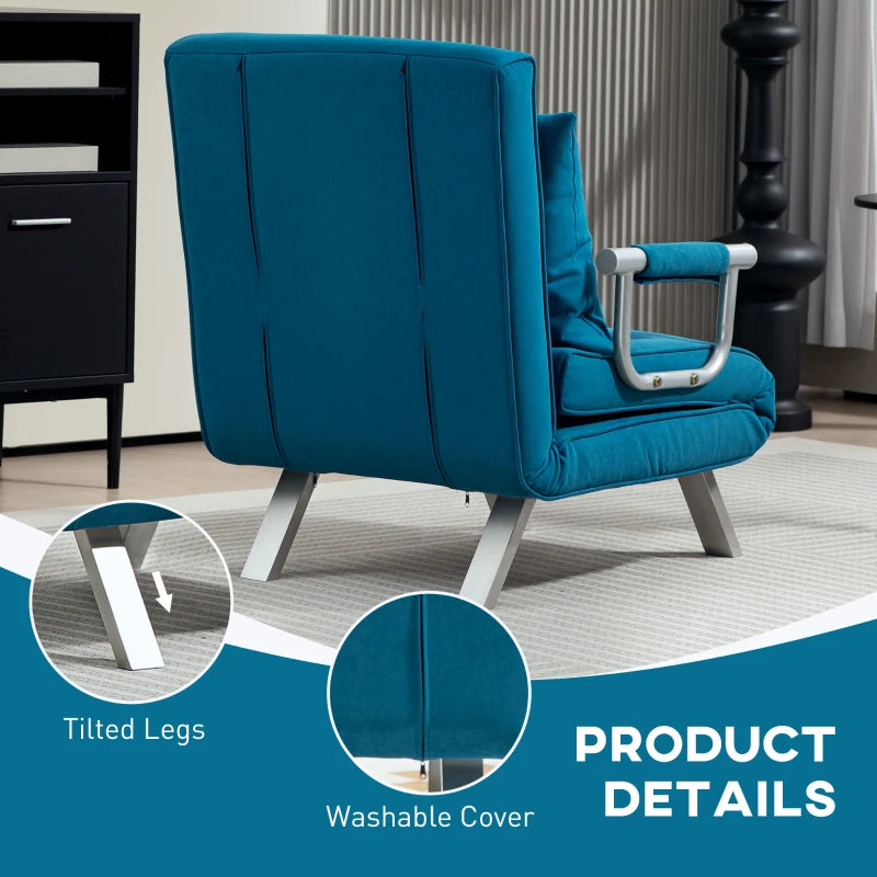 Versatile 4-in-1 Faux Suede Chair Bed in Blue for Stylish Comfort and Space-Saving Solutions
