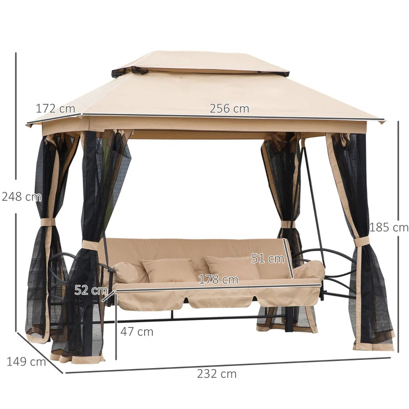 Beige 3-Seater Convertible Garden Swing Gazebo
