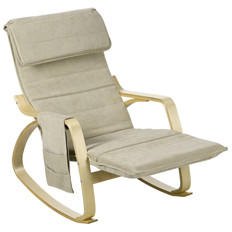 Adjustable Rocking Lounge Chair with Footrest, Side Pocket and Pillow for Ultimate Relaxation in Khaki