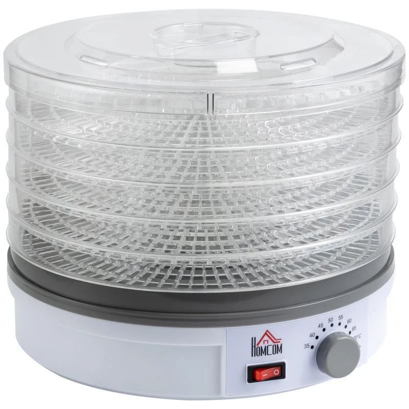 5-Tier Food Dehydrator 245W - Adjustable Temperature Control for Drying Fruits, Vegetables, Jerky & Pet Treats - White