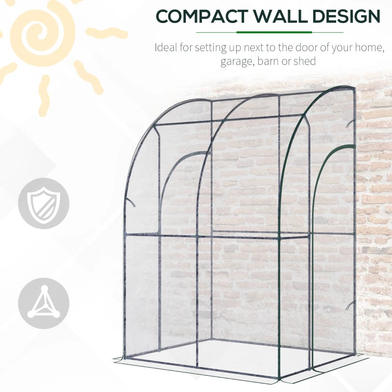 Green Walk-In Wall Tunnel Greenhouse with Zippered Door, Clear Cover - 143cm x 118cm x 212cm