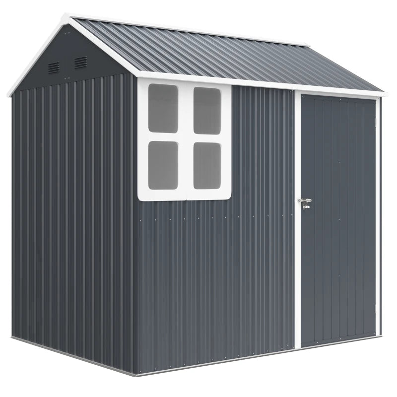 7x6ft Dark Grey Galvanised Garden Shed with Latch - Durable Outdoor Storage Solution