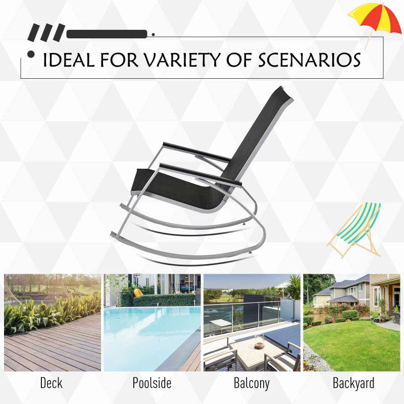 Black High Back Rocking Sun Lounger Chair for Garden Patio