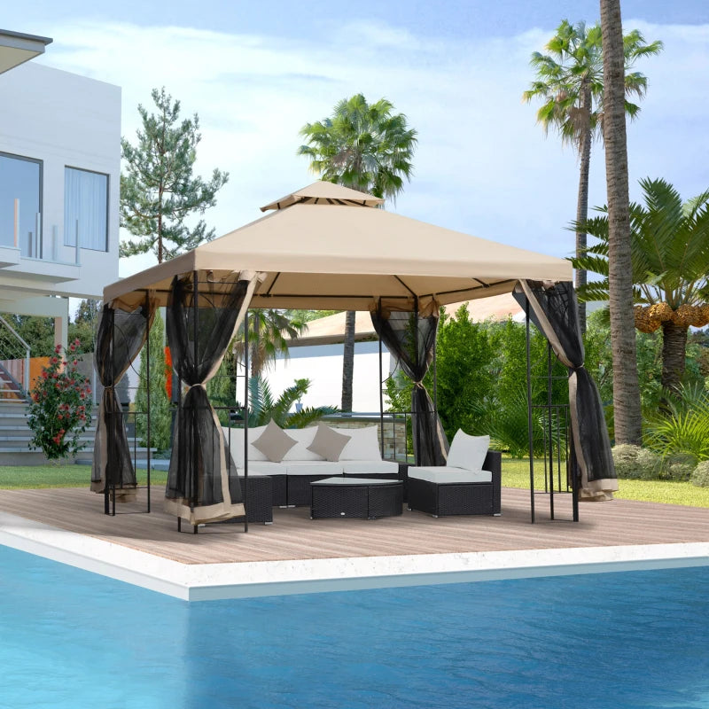 Beige 3m x 3m Double Roof Hard Top Gazebo