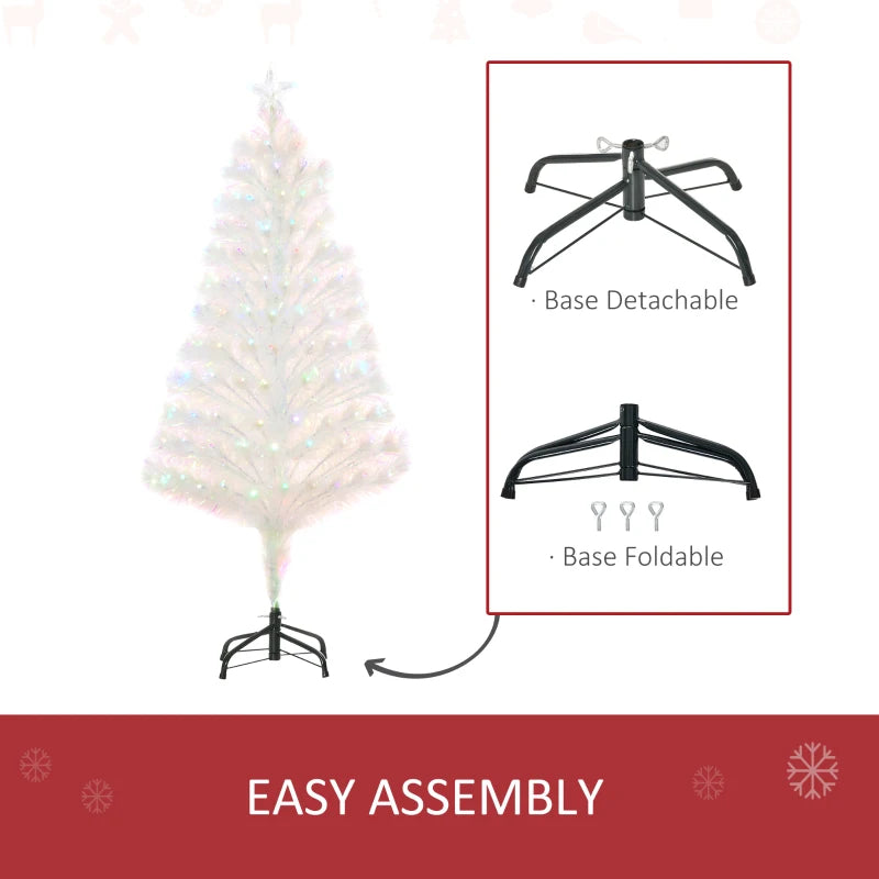 4ft Prelit Artificial Christmas Tree with Fiber Optic LED Lights - White Holiday Home Xmas Decoration