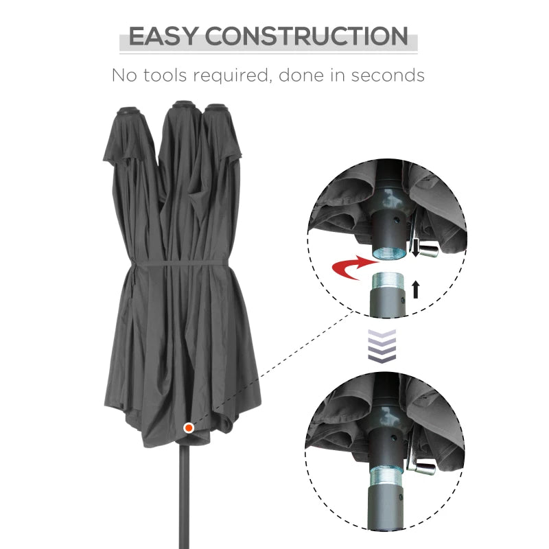 Double-sided Grey Sun Umbrella Canopy - 4.6M Crank Sun Shade
