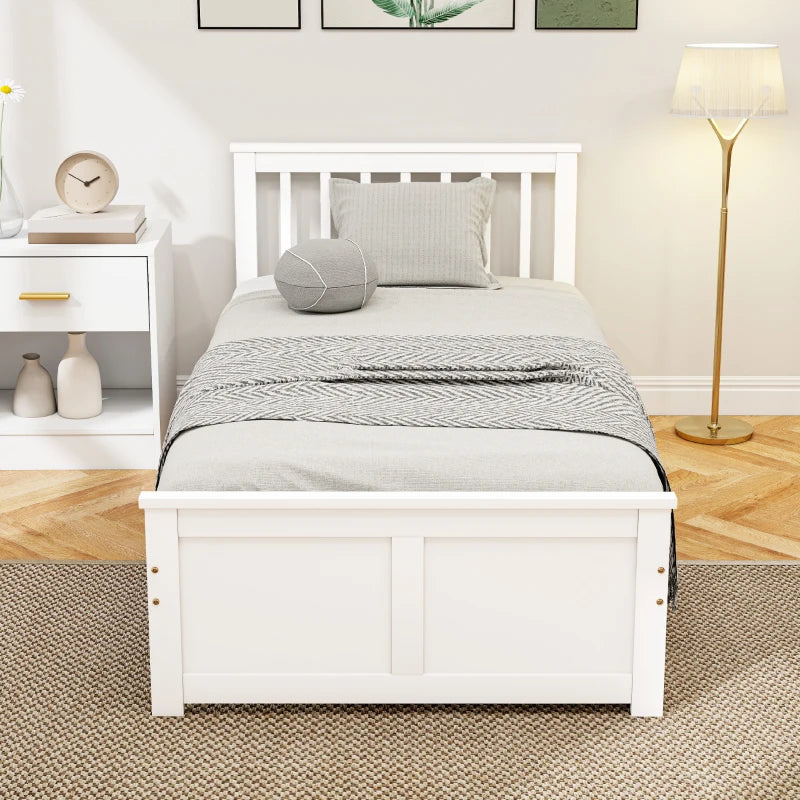 Stylish White Wooden Single Bed Frame with Storage Drawers - Perfect for Kids and Guest Rooms