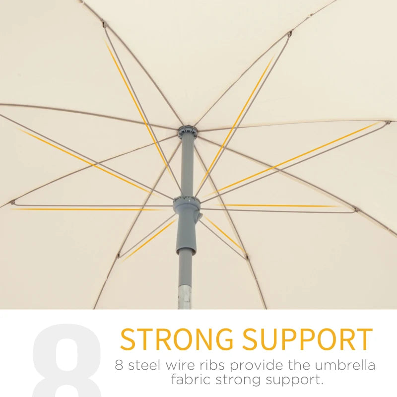 Portable Beach Umbrella with Tilting Function, Cream White