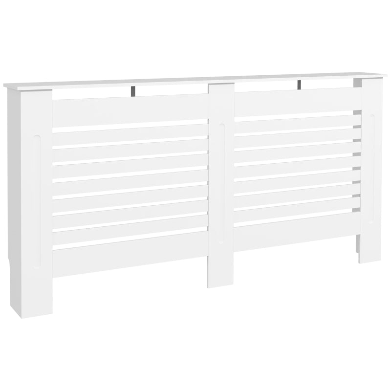 Modern White MDF Radiator Cover Cabinet with Horizontal Slats for Living Room Bedroom 152L x 19W x 81H cm