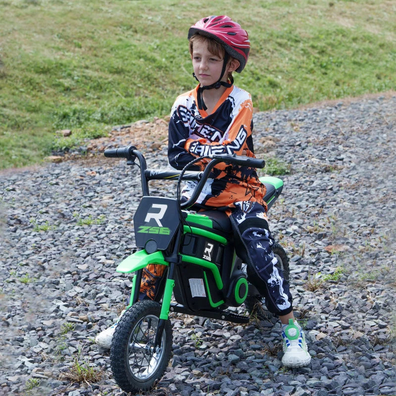 24V Electric Motorbike for Kids with Twist Grip Throttle Music Horn 12 Inch Tyres Green