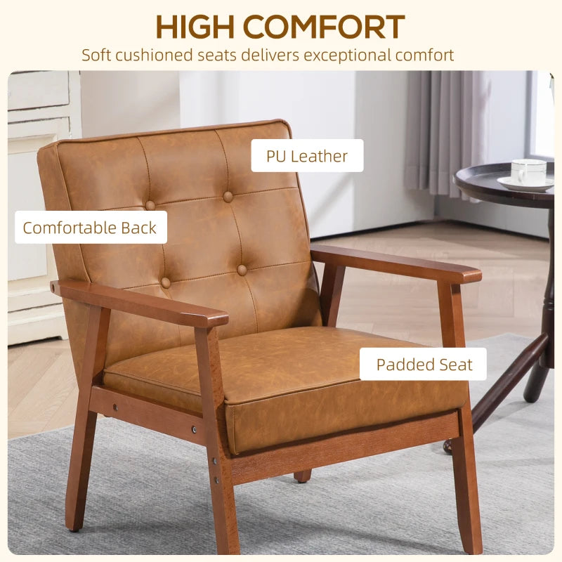 Retro-Style Accent Chairs with Faux Leather Seats - Set of Two in Brown
