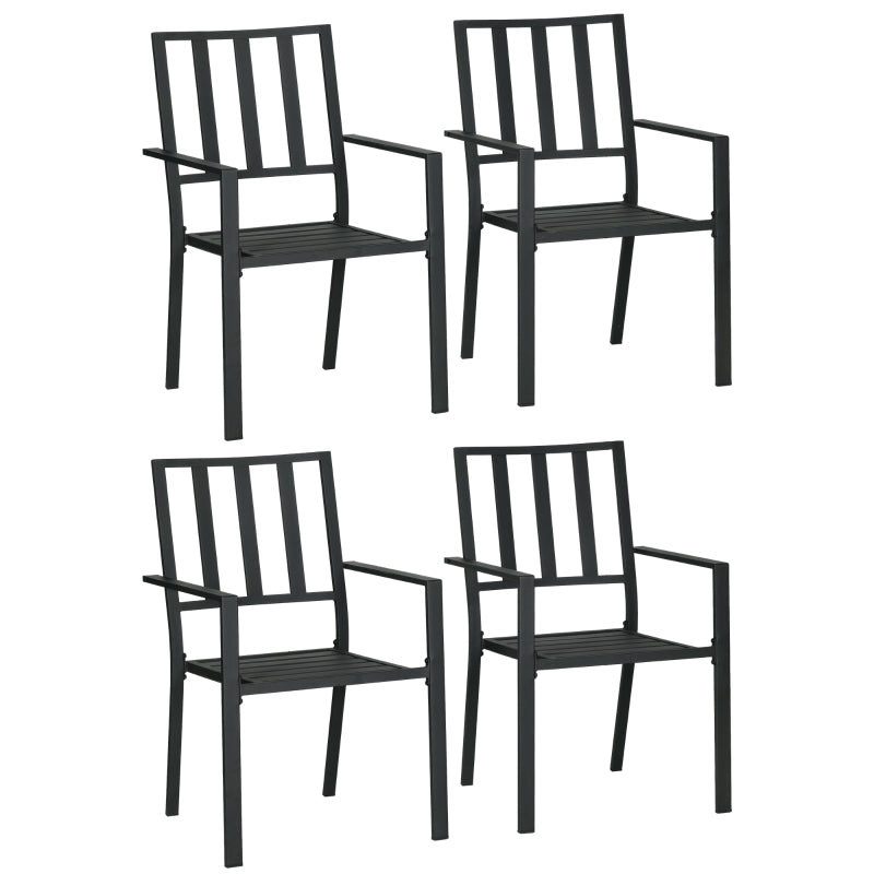 Set of 4 Sleek Black Metal Garden Chairs